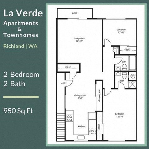 La Verde Apartments Two Bedroom Two Bathroom Floor Plan